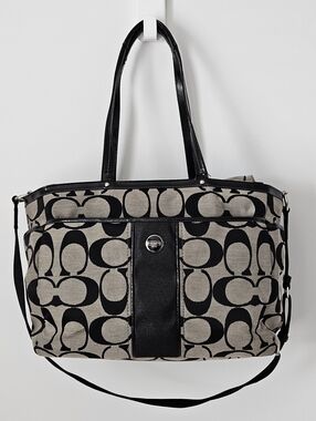 COACH F21865 Signature Stripe Multifunction Tote Diaper Bag Black Grey AS IS
